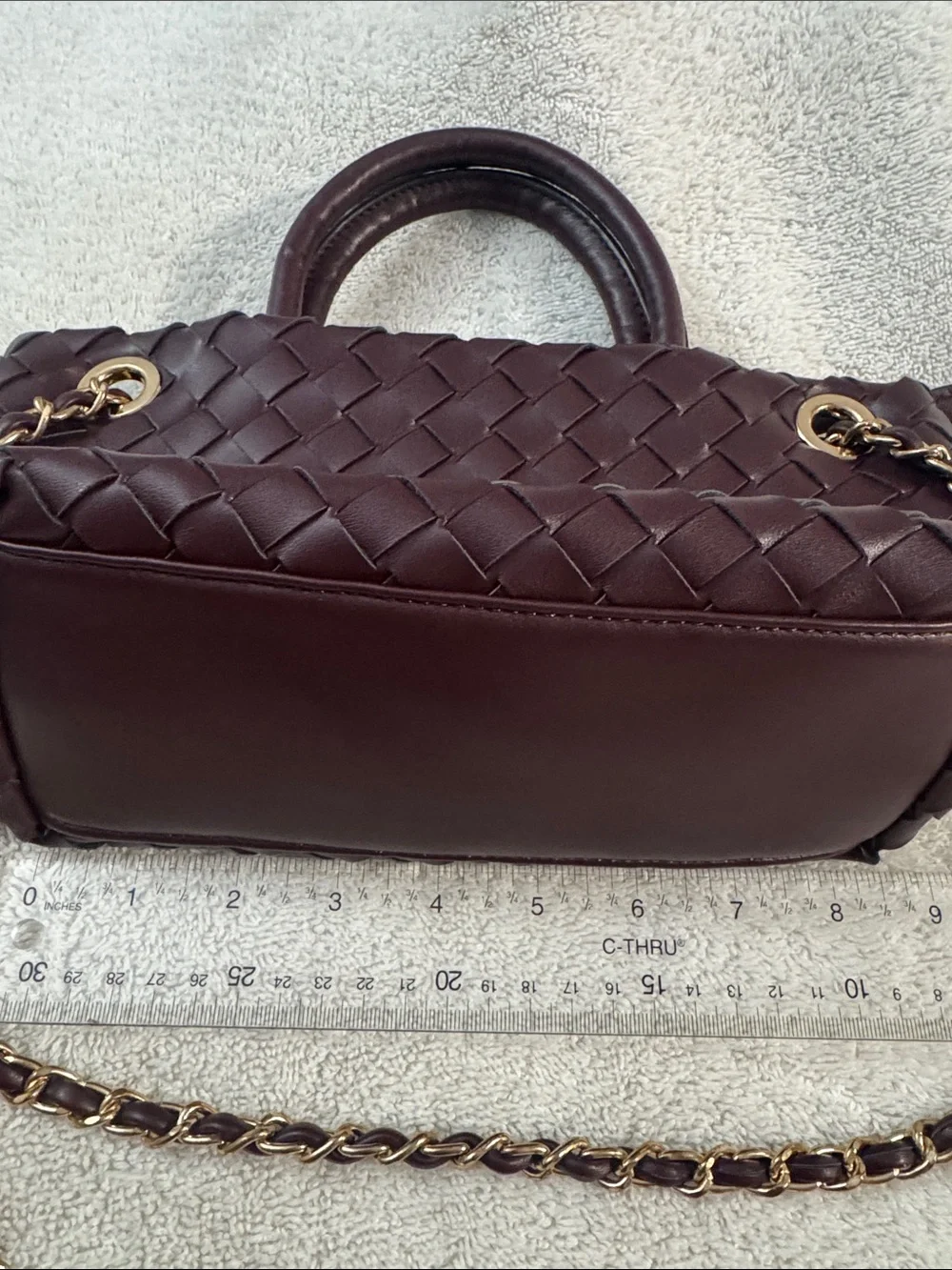 Woven Vegan Burgundy Top-Handle Bag
